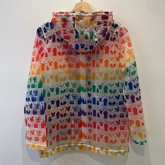 Disney Women’s Rain Jacket Rainbow Disney Collection clear drawstring hood sz S - Picture 5 of 11